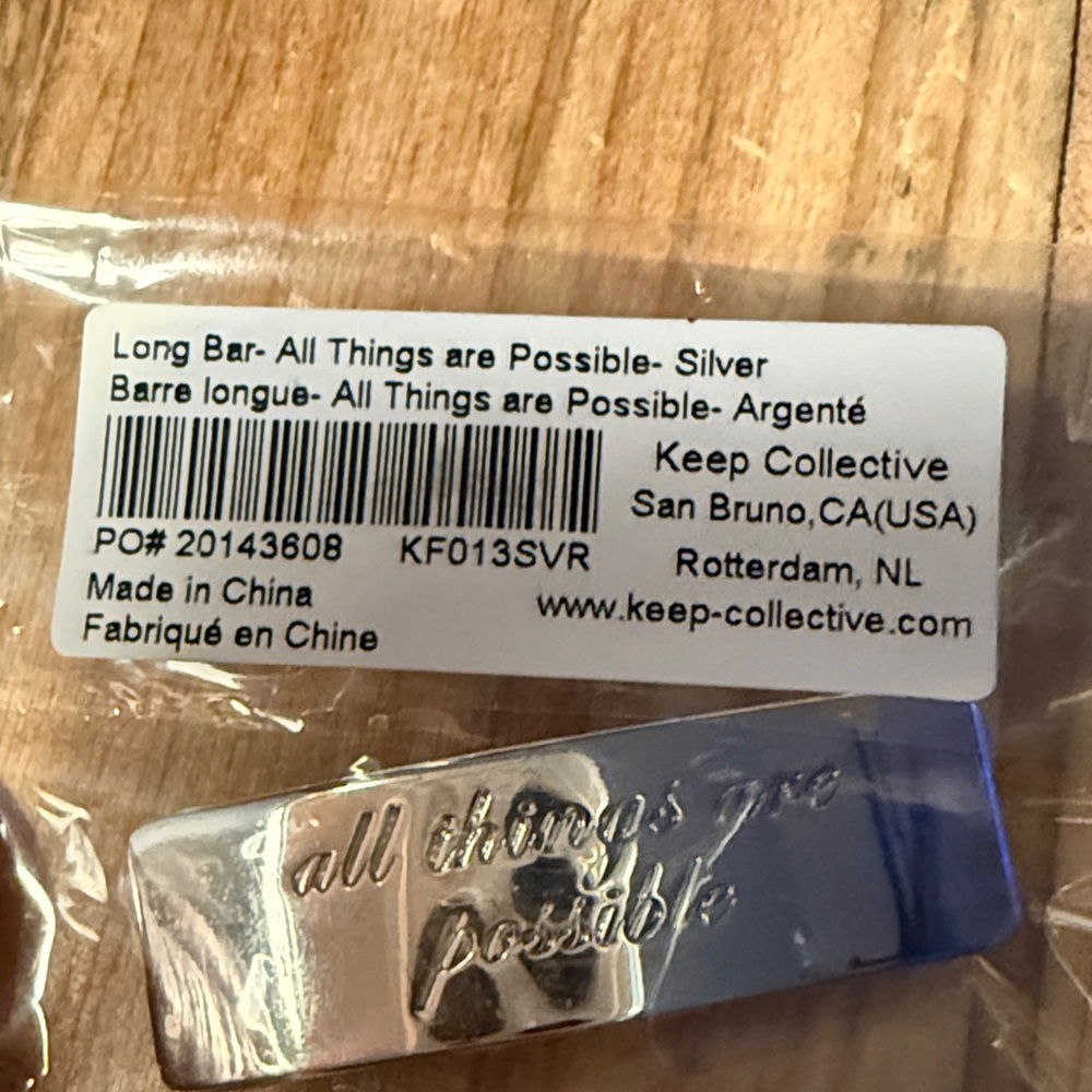 Keep Collective Silver long bar “all things are possible”